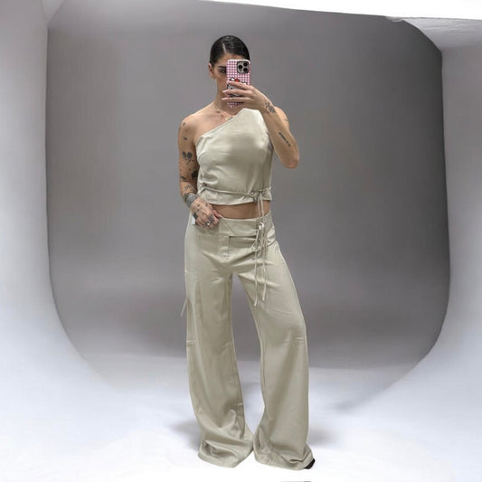 CROP TOP BEIGE DETALLE CINTURA