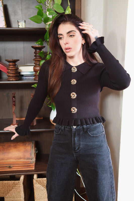 CÁRDIGAN NEGRO DETALLE CARACOLA