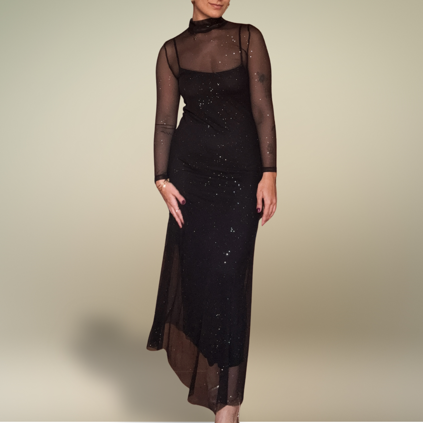 VESTIDO TULL BRILLOS LARGO