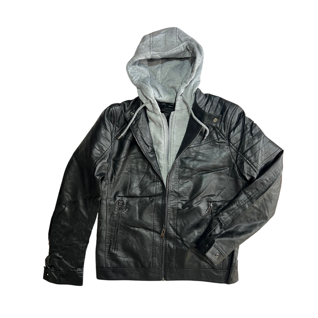CHAQUETA DE POLIPIEL NEGRA EFECTO SUDADERA