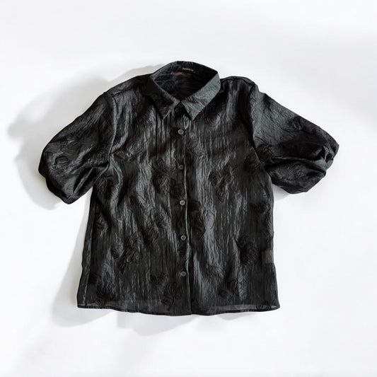 CAMISA TRANSPARENTE BORDADO HOJAS