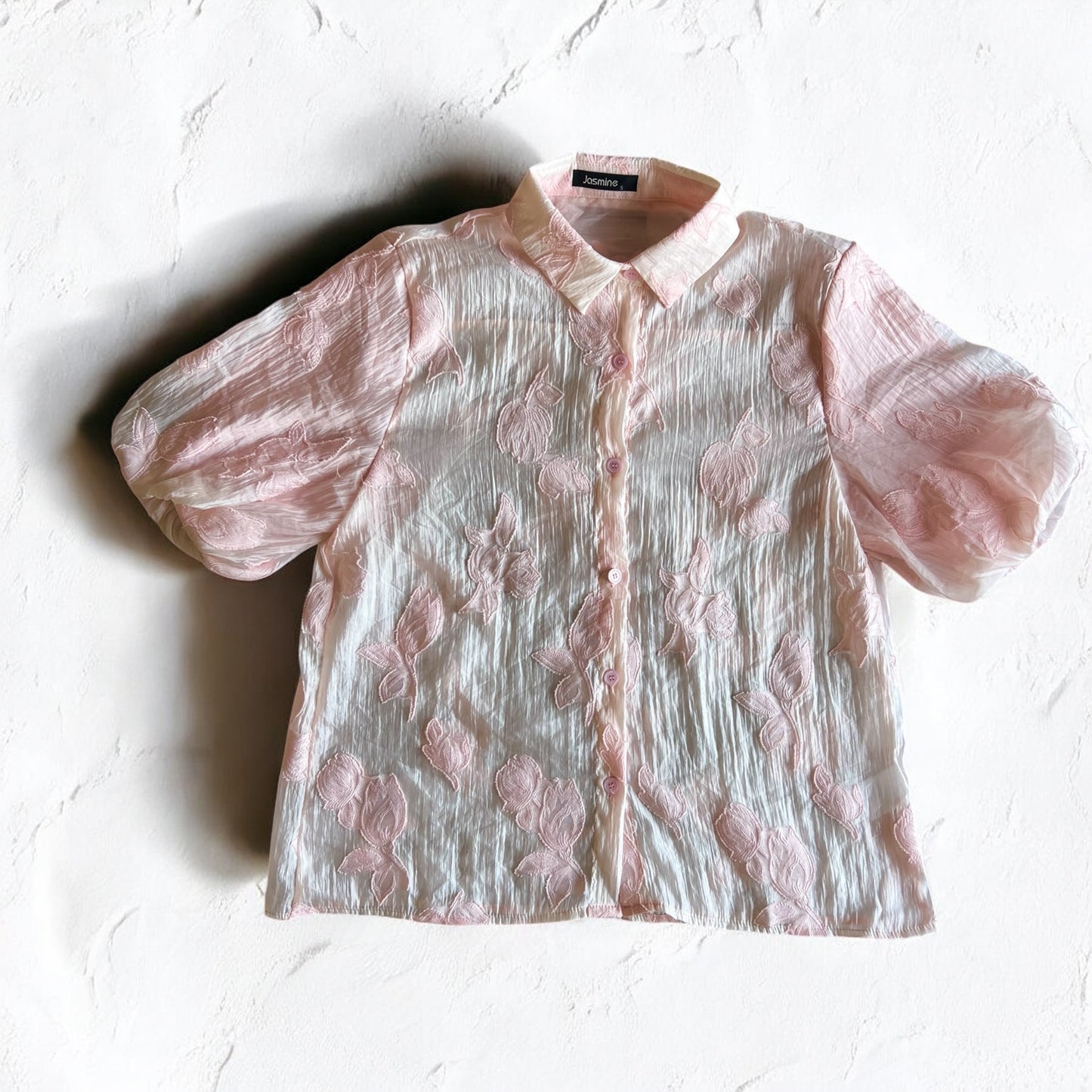 CAMISA TRANSPARENTE BORDADO HOJAS