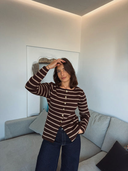 CÁRDIGAN A RAYAS BOTONES DORADO