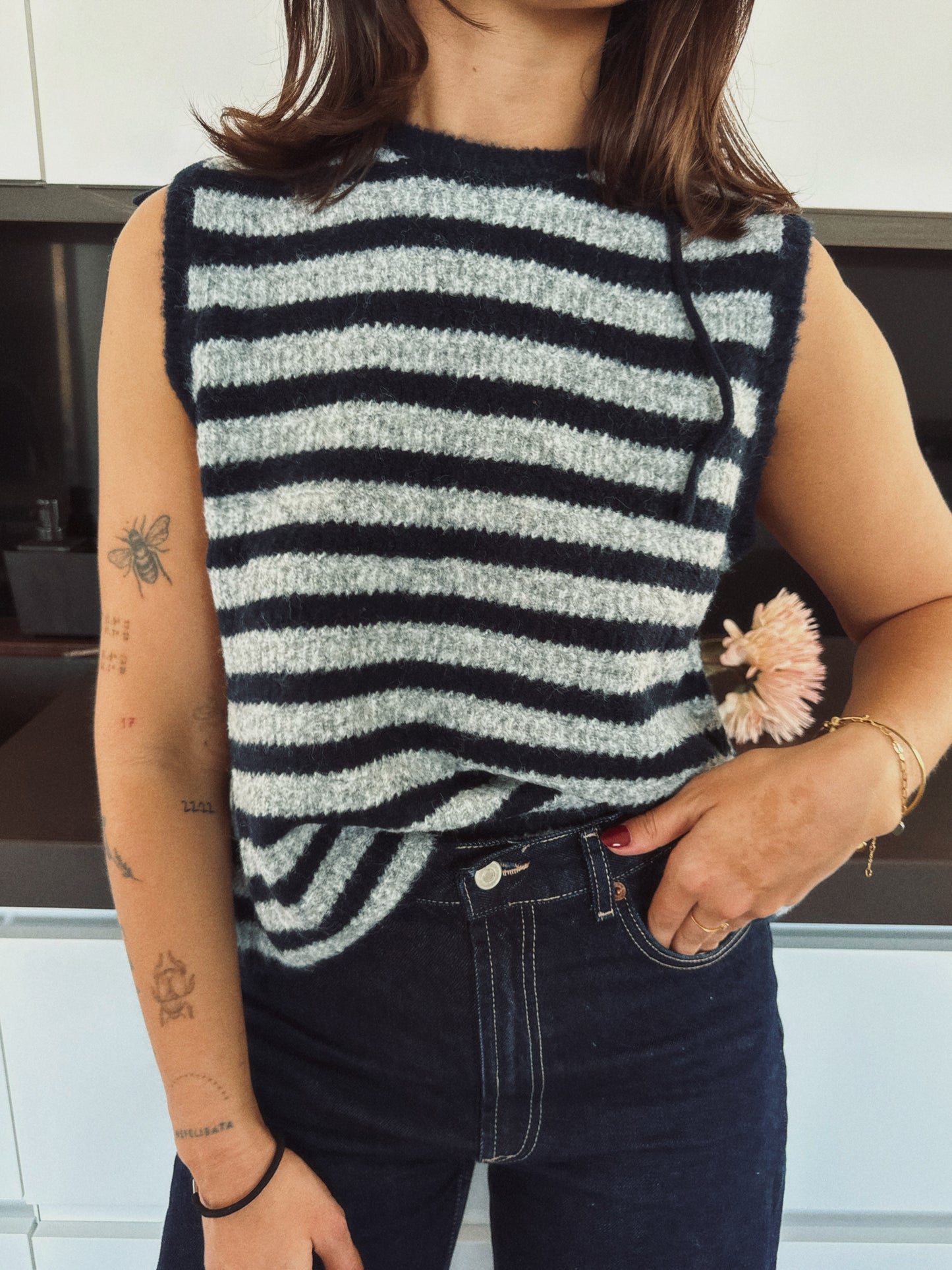 CHALECO RAYAS MARINO