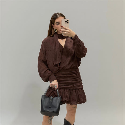 VESTIDO LUNARES MARRÓN DRAPEADO