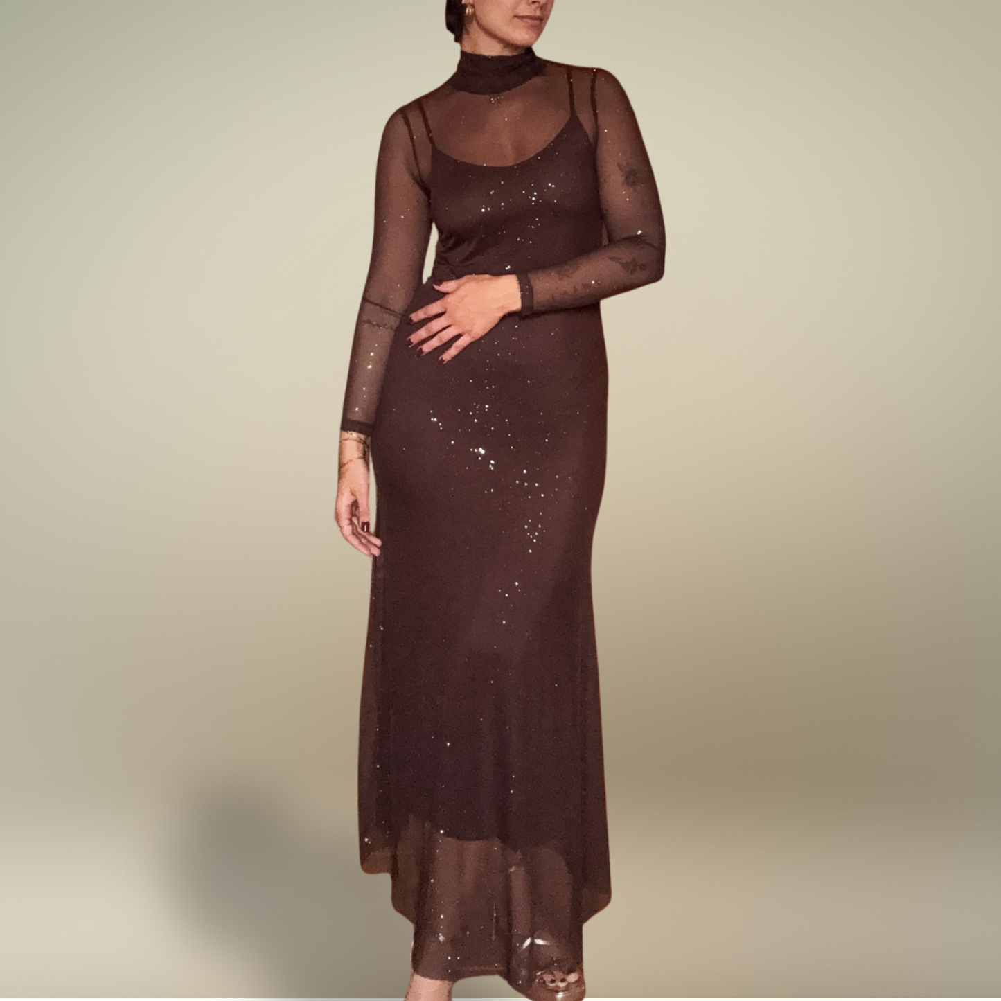 VESTIDO TULL BRILLOS LARGO