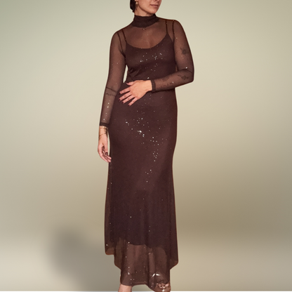 VESTIDO TULL BRILLOS LARGO