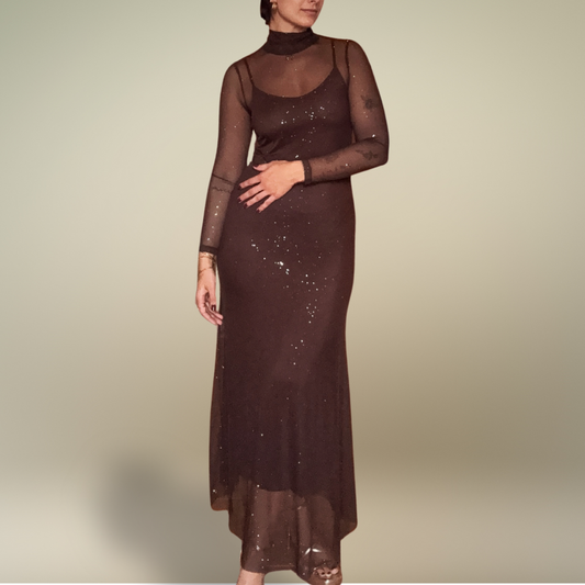 VESTIDO TULL BRILLOS LARGO