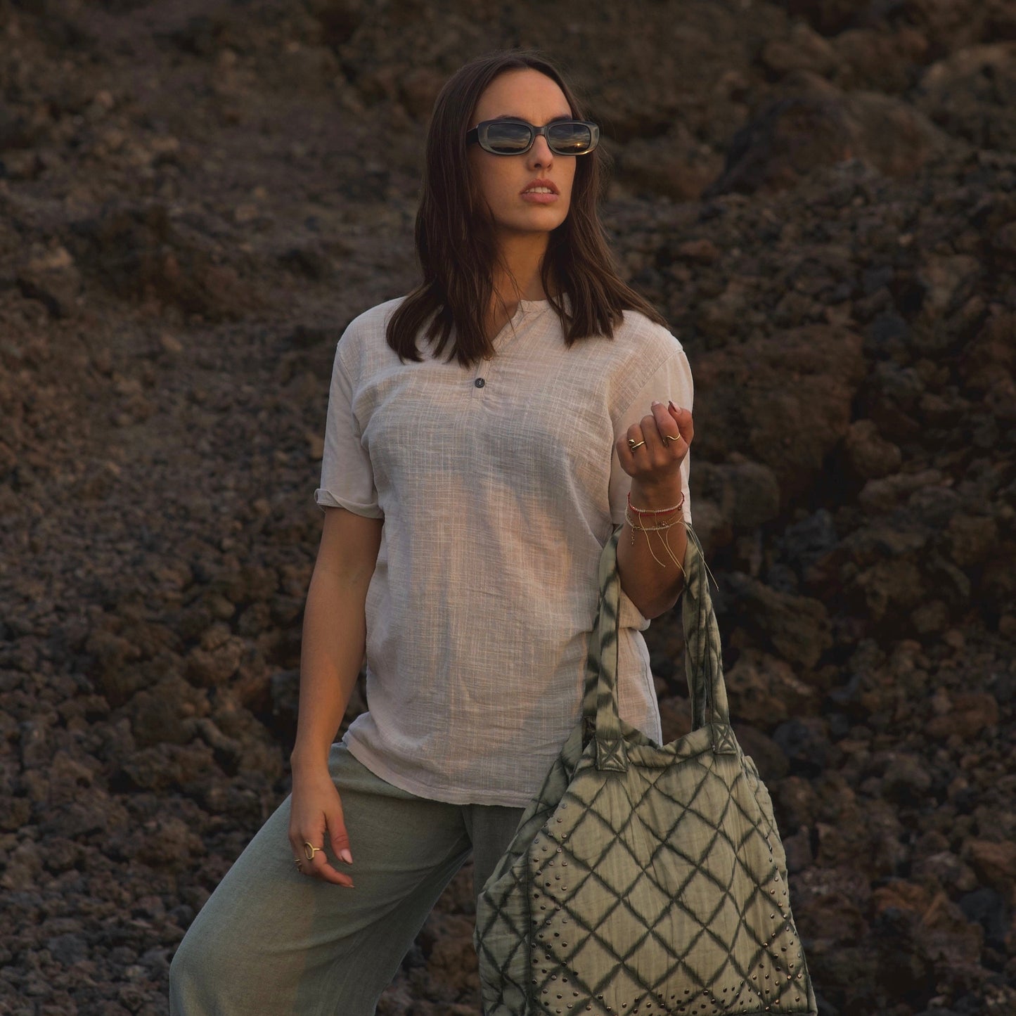 Beige Buttoned T-shirt