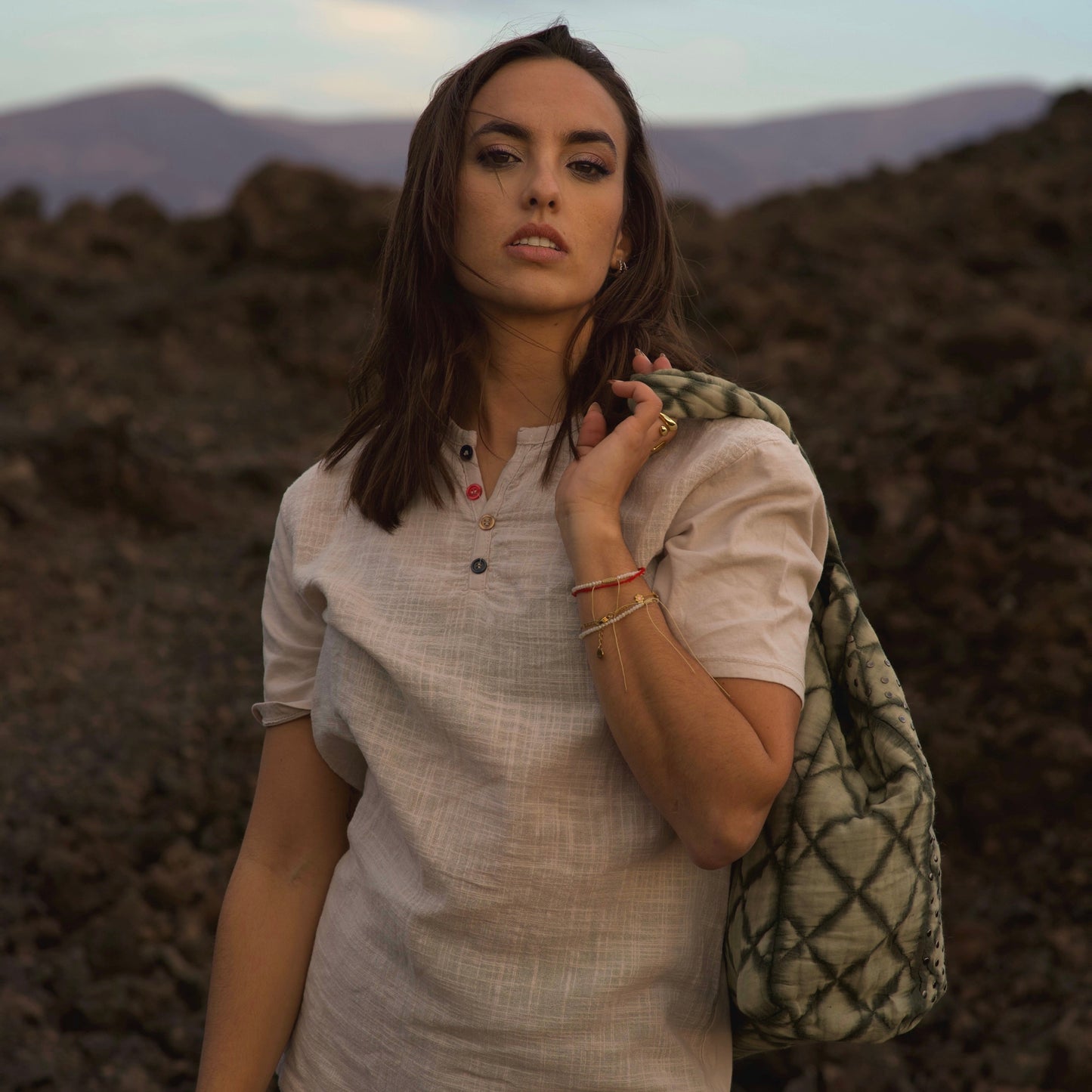 Beige Buttoned T-shirt