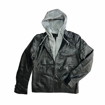 CHAQUETA DE POLIPIEL NEGRA EFECTO SUDADERA 