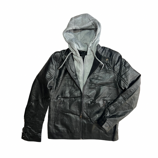 CHAQUETA DE POLIPIEL NEGRA EFECTO SUDADERA 