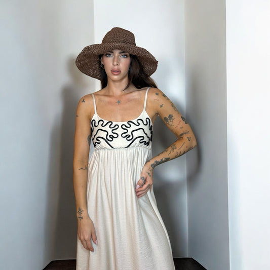 VESTIDO MIDI RUSTICO BEIGE